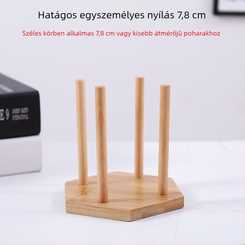 Bambusz pohártartó, egyszerű stílusú, asztali tároló polc bárpult mellé