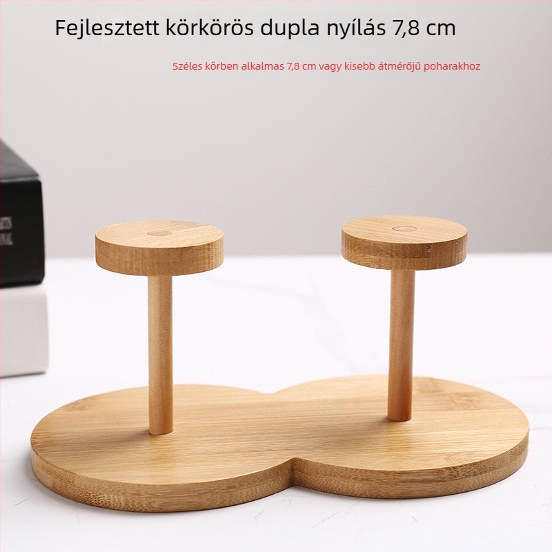 Bambusz pohártartó, egyszerű stílusú, asztali tároló polc bárpult mellé