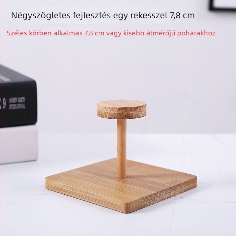 Bambusz pohártartó, egyszerű stílusú, asztali tároló polc bárpult mellé