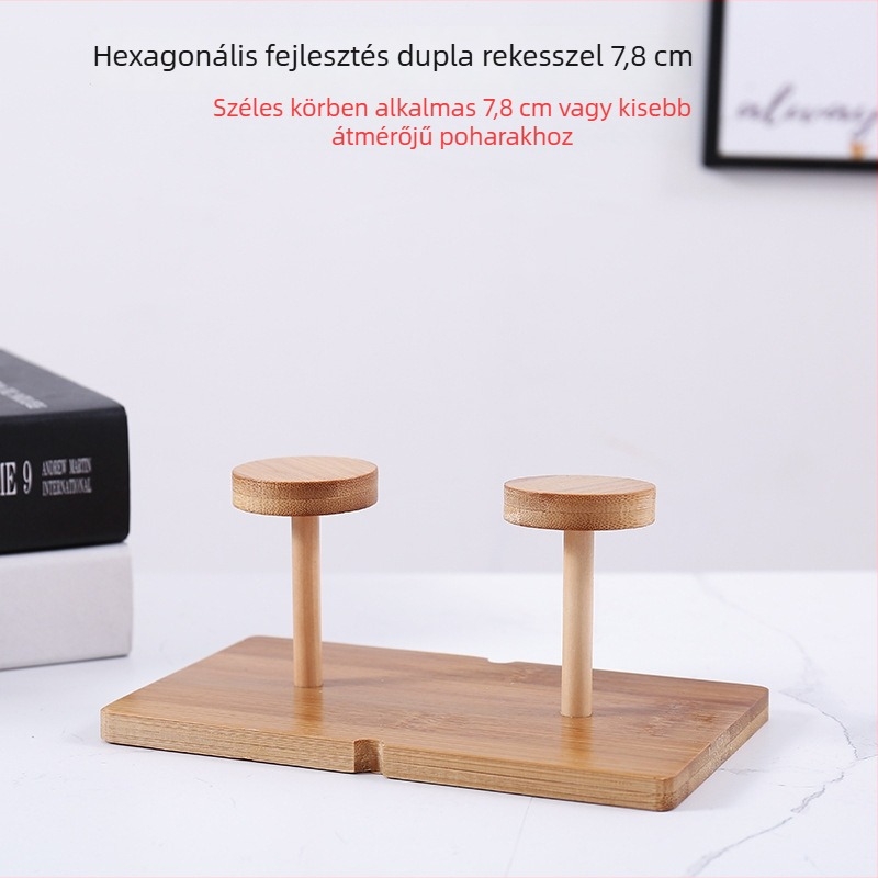 Bambusz pohártartó, egyszerű stílusú, asztali tároló polc bárpult mellé