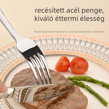 5 részes kés-villa-kanál készlet gyémánt alakú dizájnnal, 410 rozsdamentes acélból, tükrös felület, nyugati stílusú étkészlet
