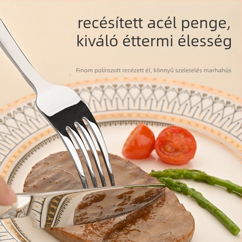 5 részes kés-villa-kanál készlet gyémánt alakú dizájnnal, 410 rozsdamentes acélból, tükrös felület, nyugati stílusú étkészlet
