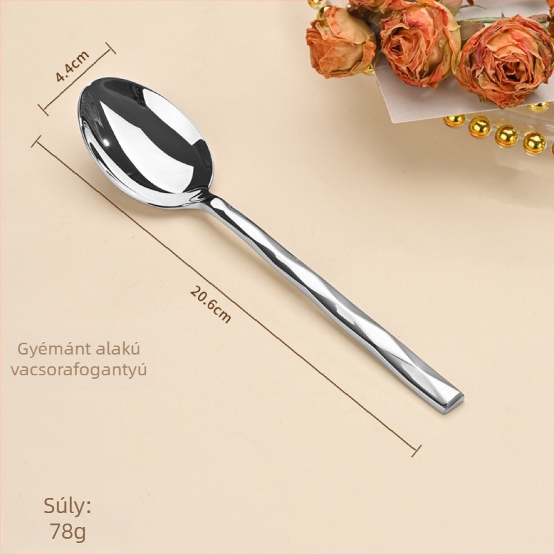 5 részes kés-villa-kanál készlet gyémánt alakú dizájnnal, 410 rozsdamentes acélból, tükrös felület, nyugati stílusú étkészlet