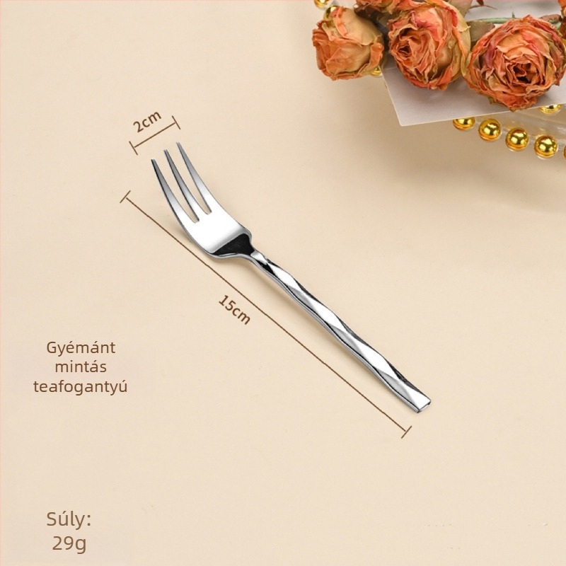 5 részes kés-villa-kanál készlet gyémánt alakú dizájnnal, 410 rozsdamentes acélból, tükrös felület, nyugati stílusú étkészlet