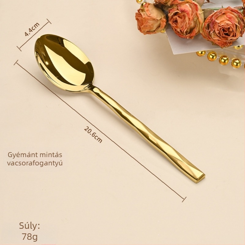 5 részes kés-villa-kanál készlet gyémánt alakú dizájnnal, 410 rozsdamentes acélból, tükrös felület, nyugati stílusú étkészlet