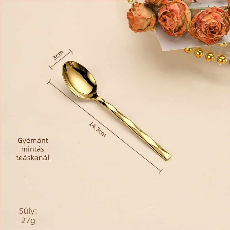 5 részes kés-villa-kanál készlet gyémánt alakú dizájnnal, 410 rozsdamentes acélból, tükrös felület, nyugati stílusú étkészlet