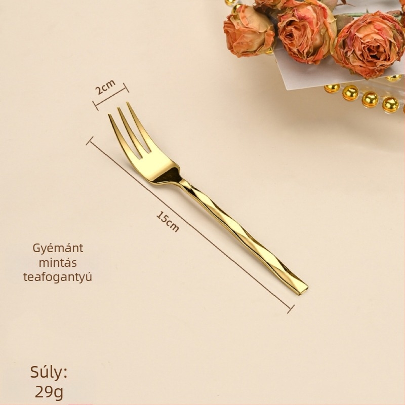 5 részes kés-villa-kanál készlet gyémánt alakú dizájnnal, 410 rozsdamentes acélból, tükrös felület, nyugati stílusú étkészlet