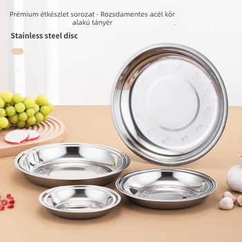 Rozsdamentes acélból készült kerek levesestál, polírozott felülettel, mikrohullámú sütőben használható, szállodai és vendéglátási célokra