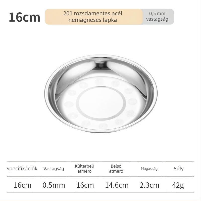 Rozsdamentes acélból készült kerek levesestál, polírozott felülettel, mikrohullámú sütőben használható, szállodai és vendéglátási célokra
