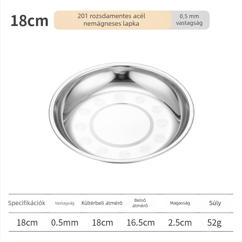 Rozsdamentes acélból készült kerek levesestál, polírozott felülettel, mikrohullámú sütőben használható, szállodai és vendéglátási célokra