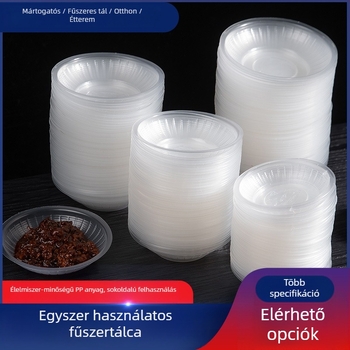 Egyszer használatos szósztál, kerek műanyag tál, hőálló, mikróban nem használható, logóval ellátva, termék szám TTT1004011715