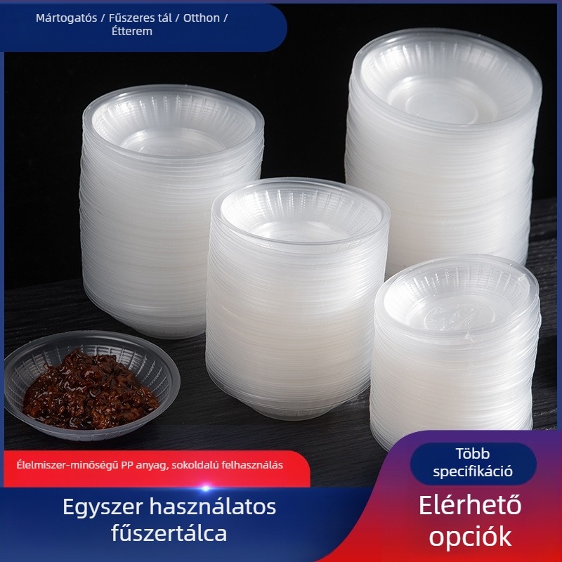 Egyszer használatos szósztál, kerek műanyag tál, hőálló, mikróban nem használható, logóval ellátva, termék szám TTT1004011715