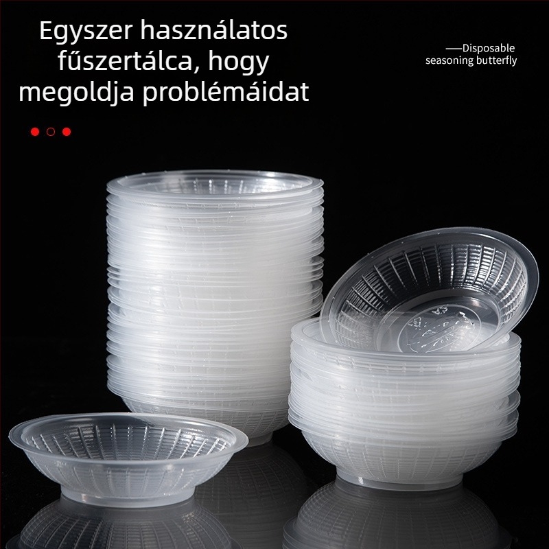 Egyszer használatos szósztál, kerek műanyag tál, hőálló, mikróban nem használható, logóval ellátva, termék szám TTT1004011715