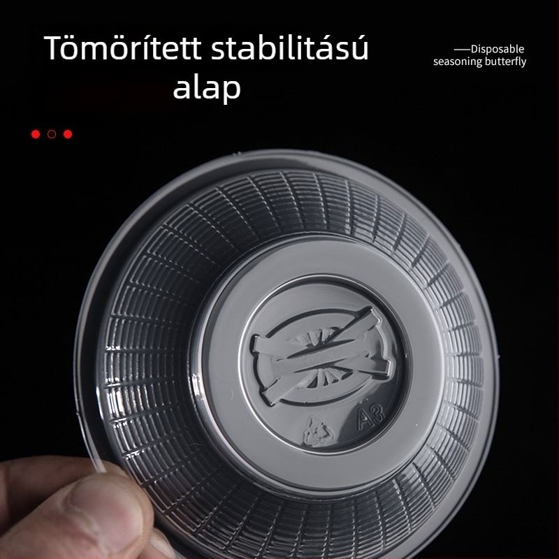 Egyszer használatos szósztál, kerek műanyag tál, hőálló, mikróban nem használható, logóval ellátva, termék szám TTT1004011715