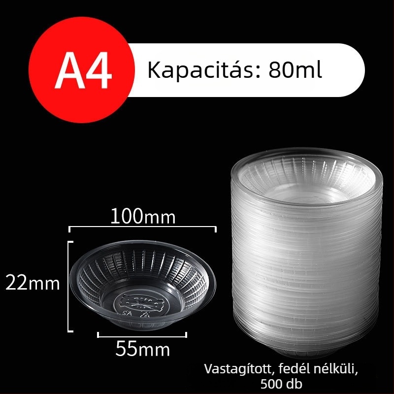 Egyszer használatos szósztál, kerek műanyag tál, hőálló, mikróban nem használható, logóval ellátva, termék szám TTT1004011715