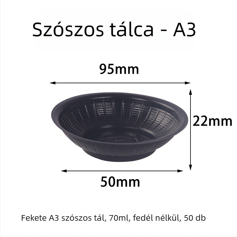 Egyszer használatos szósztál, kerek műanyag tál, hőálló, mikróban nem használható, logóval ellátva, termék szám TTT1004011715