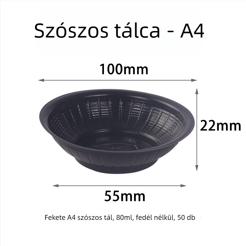 Egyszer használatos szósztál, kerek műanyag tál, hőálló, mikróban nem használható, logóval ellátva, termék szám TTT1004011715