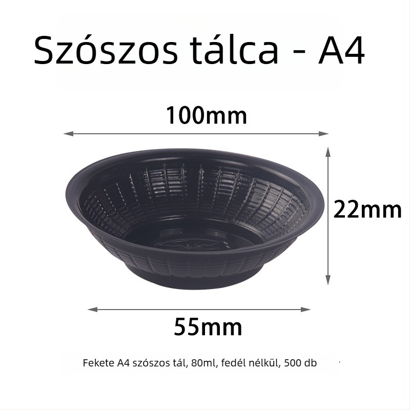 Egyszer használatos szósztál, kerek műanyag tál, hőálló, mikróban nem használható, logóval ellátva, termék szám TTT1004011715