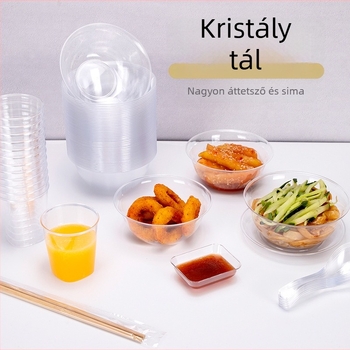 Egyszer használatos műanyag desszert- és leveses tál, kerek, 300–400 ml kapacitás, átlátszó, modern minimalist stílus