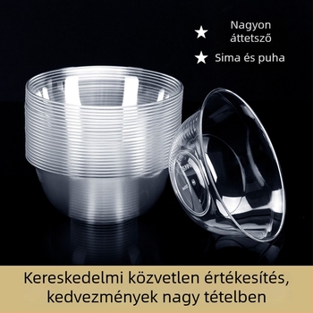 Egyszer használatos műanyag desszert- és leveses tál, kerek, 300–400 ml kapacitás, átlátszó, modern minimalist stílus