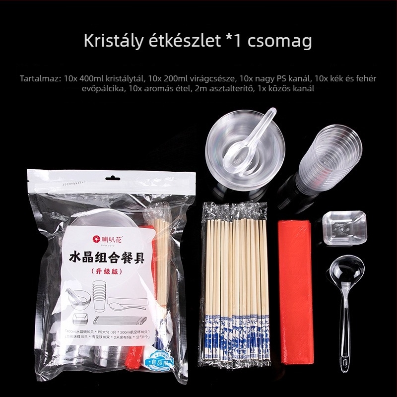 Egyszer használatos műanyag desszert- és leveses tál, kerek, 300–400 ml kapacitás, átlátszó, modern minimalist stílus