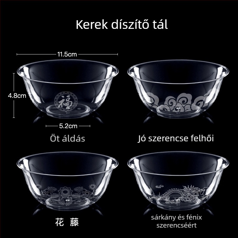 Egyszer használatos műanyag desszert- és leveses tál, kerek, 300–400 ml kapacitás, átlátszó, modern minimalist stílus