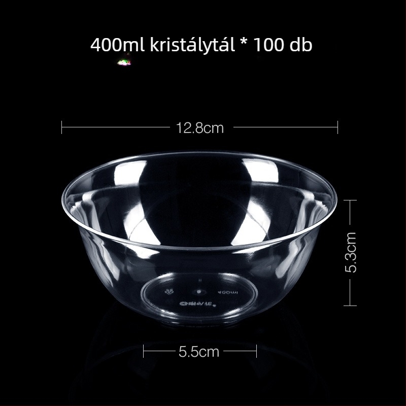 Egyszer használatos műanyag desszert- és leveses tál, kerek, 300–400 ml kapacitás, átlátszó, modern minimalist stílus