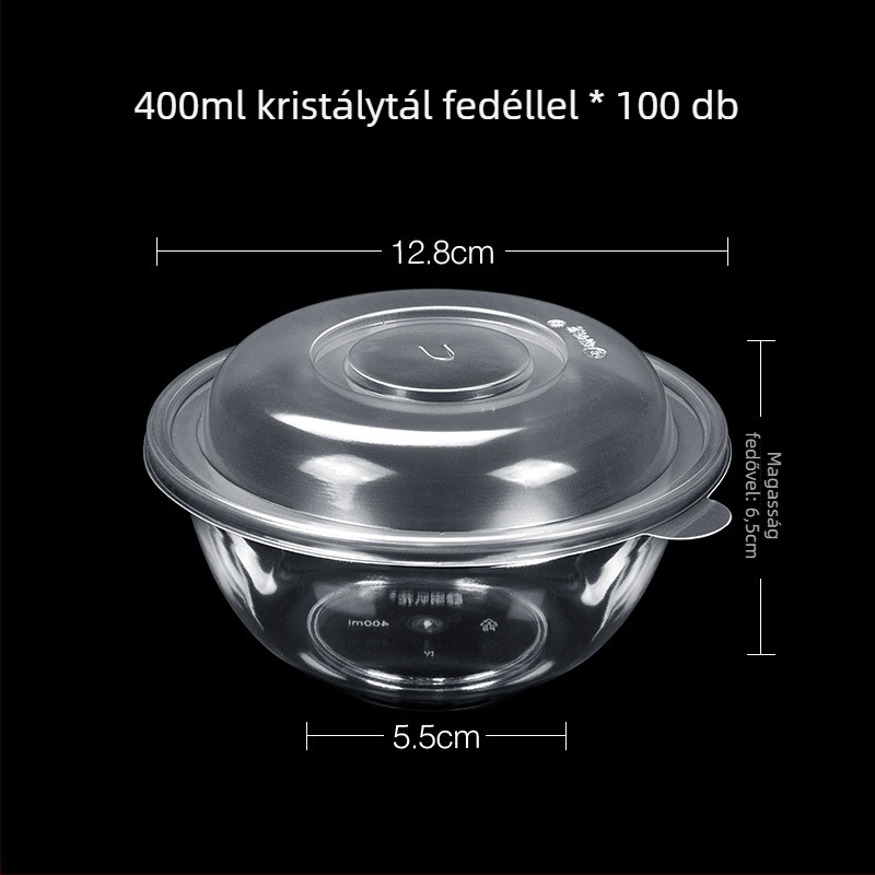 Egyszer használatos műanyag desszert- és leveses tál, kerek, 300–400 ml kapacitás, átlátszó, modern minimalist stílus