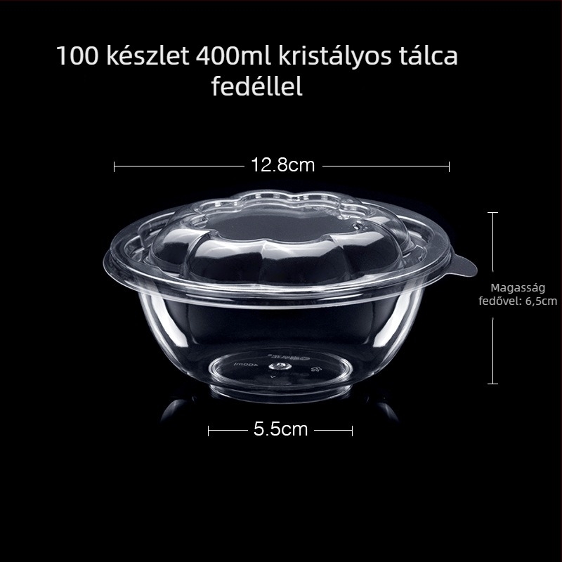 Egyszer használatos műanyag desszert- és leveses tál, kerek, 300–400 ml kapacitás, átlátszó, modern minimalist stílus