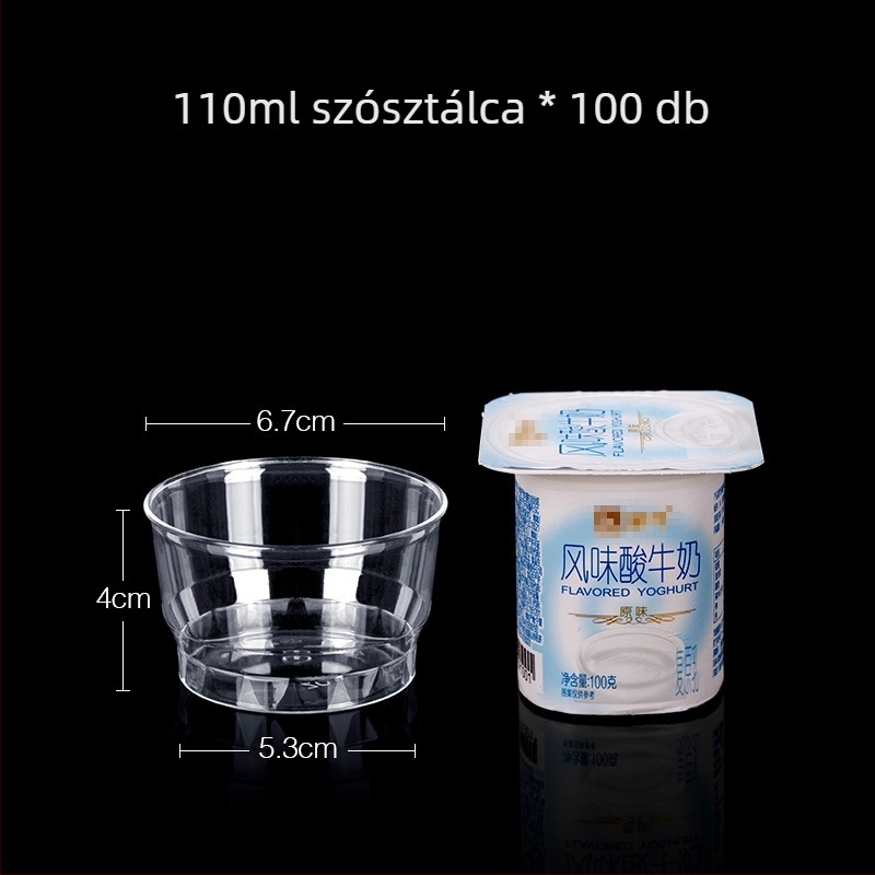 Egyszer használatos műanyag desszert- és leveses tál, kerek, 300–400 ml kapacitás, átlátszó, modern minimalist stílus