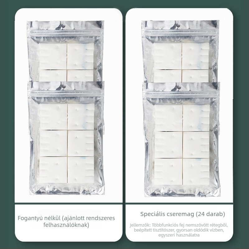 Egyszer használatos falra szerelhető WC-tisztító kefekészlet, oldható cserefejekkel, műanyagból