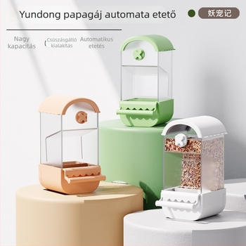 Papagájok automata etetője — anti-szóródó és anti-csepegés dizájn, műanyag test; Demon Pet; alkalmas tigris bőrmintázathoz; licencelt magáncímke: Igen