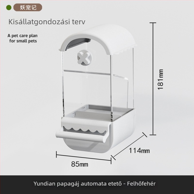 Papagájok automata etetője — anti-szóródó és anti-csepegés dizájn, műanyag test; Demon Pet; alkalmas tigris bőrmintázathoz; licencelt magáncímke: Igen