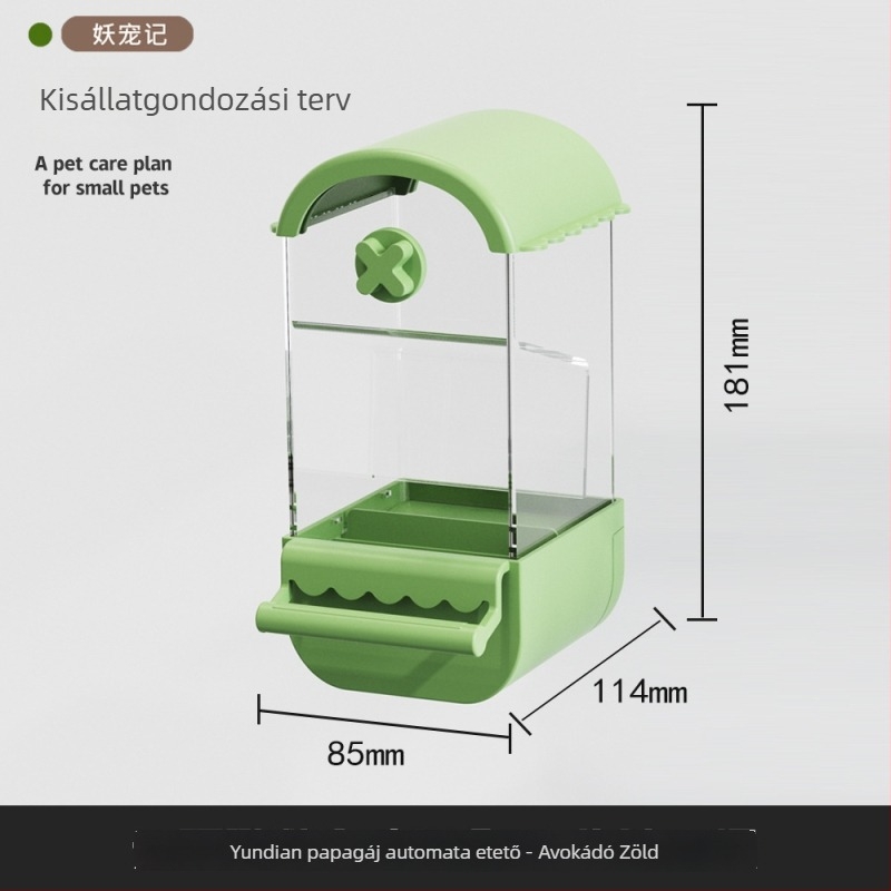 Papagájok automata etetője — anti-szóródó és anti-csepegés dizájn, műanyag test; Demon Pet; alkalmas tigris bőrmintázathoz; licencelt magáncímke: Igen