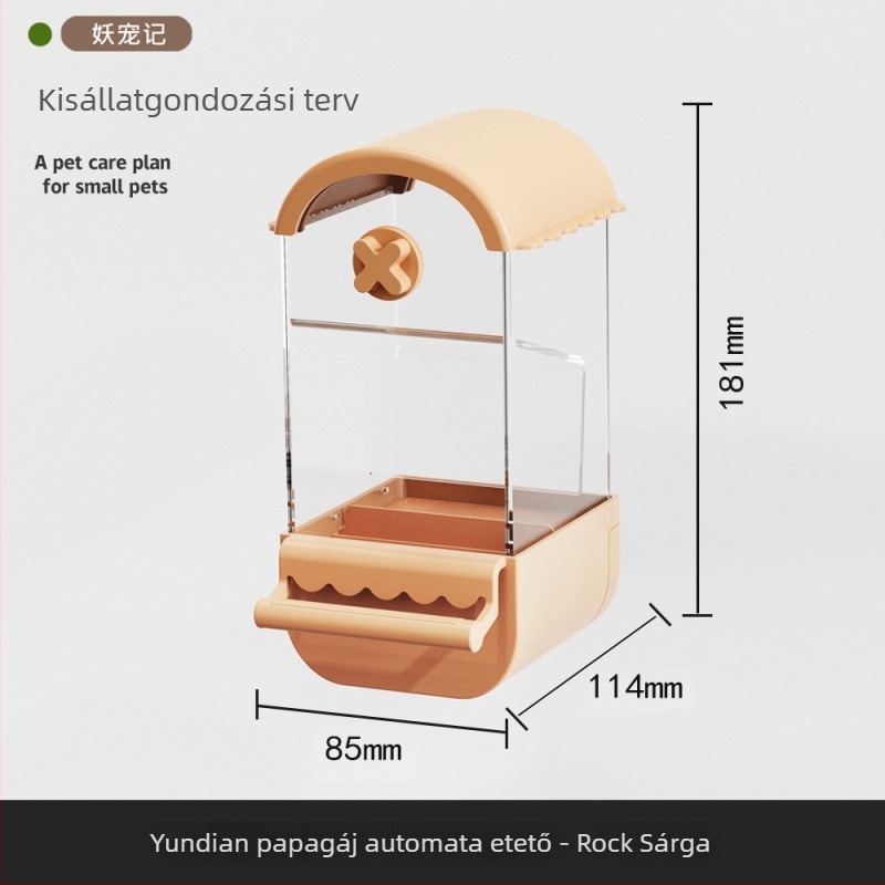 Papagájok automata etetője — anti-szóródó és anti-csepegés dizájn, műanyag test; Demon Pet; alkalmas tigris bőrmintázathoz; licencelt magáncímke: Igen