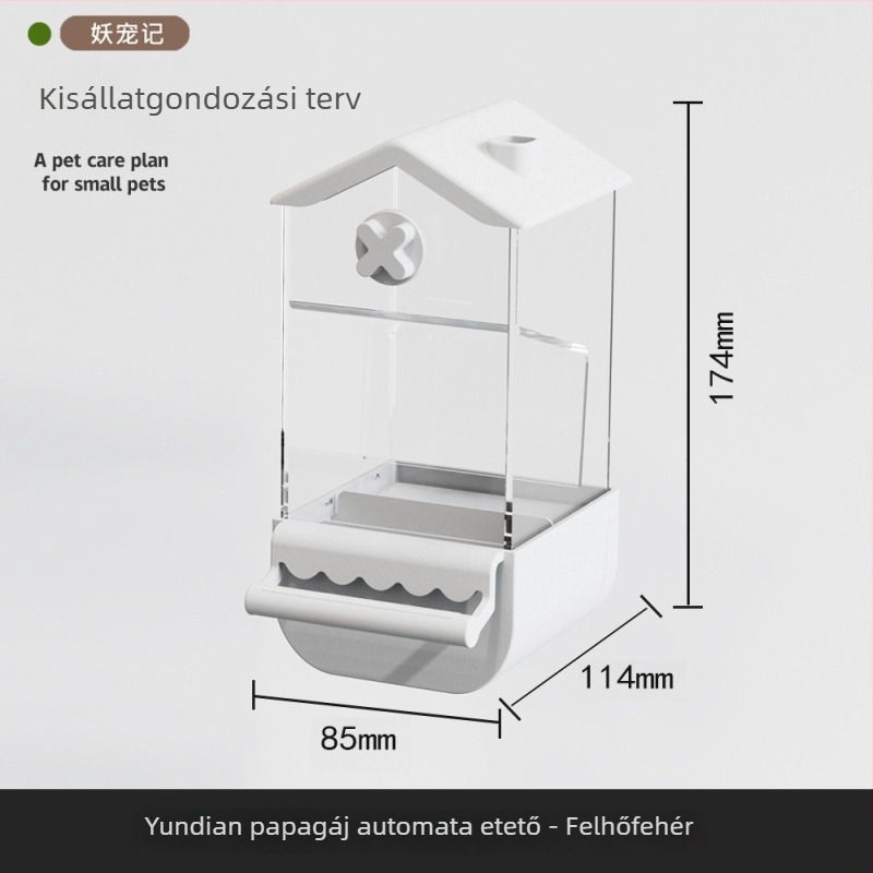 Papagájok automata etetője — anti-szóródó és anti-csepegés dizájn, műanyag test; Demon Pet; alkalmas tigris bőrmintázathoz; licencelt magáncímke: Igen