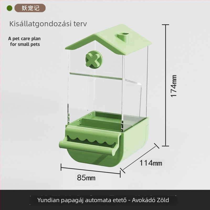Papagájok automata etetője — anti-szóródó és anti-csepegés dizájn, műanyag test; Demon Pet; alkalmas tigris bőrmintázathoz; licencelt magáncímke: Igen