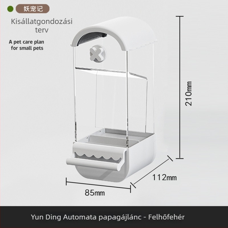 Papagájok automata etetője — anti-szóródó és anti-csepegés dizájn, műanyag test; Demon Pet; alkalmas tigris bőrmintázathoz; licencelt magáncímke: Igen