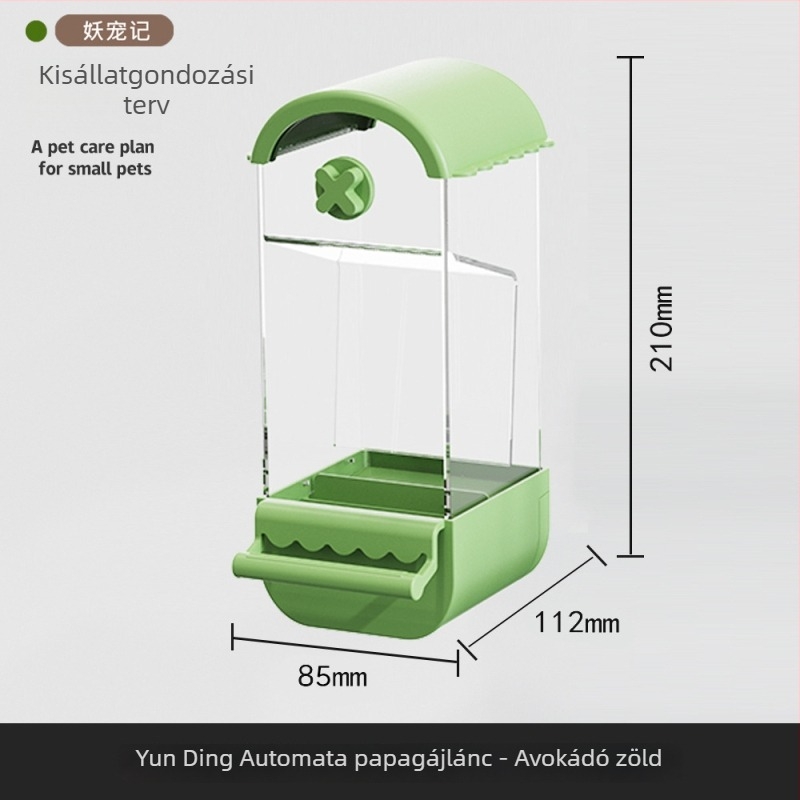 Papagájok automata etetője — anti-szóródó és anti-csepegés dizájn, műanyag test; Demon Pet; alkalmas tigris bőrmintázathoz; licencelt magáncímke: Igen