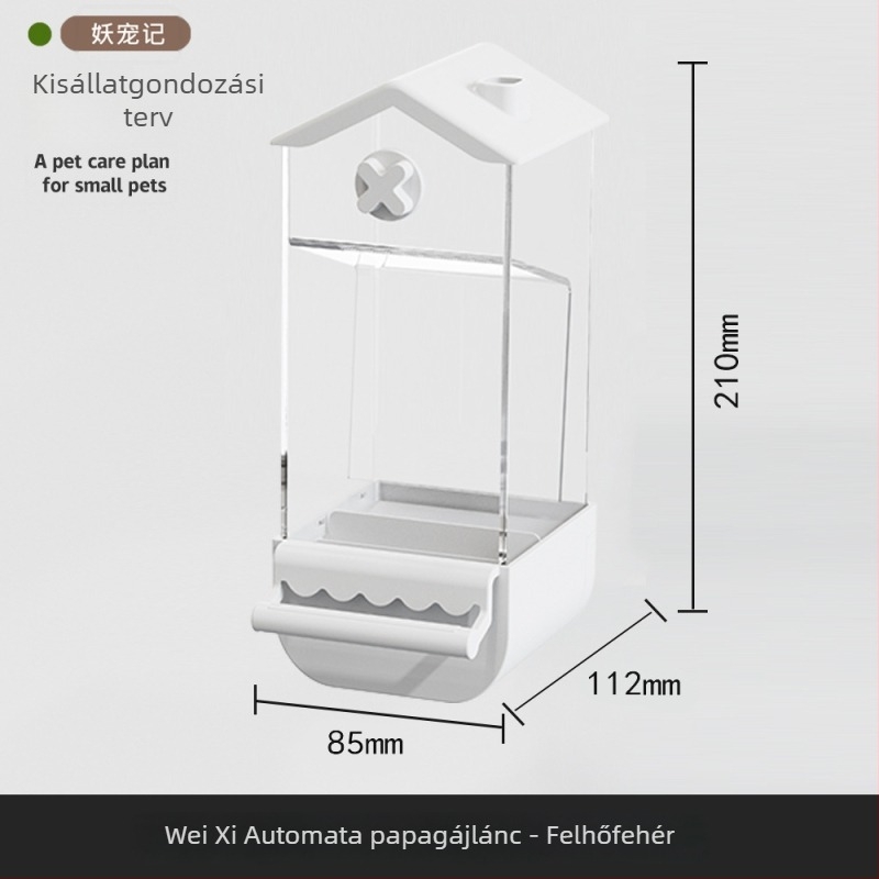 Papagájok automata etetője — anti-szóródó és anti-csepegés dizájn, műanyag test; Demon Pet; alkalmas tigris bőrmintázathoz; licencelt magáncímke: Igen