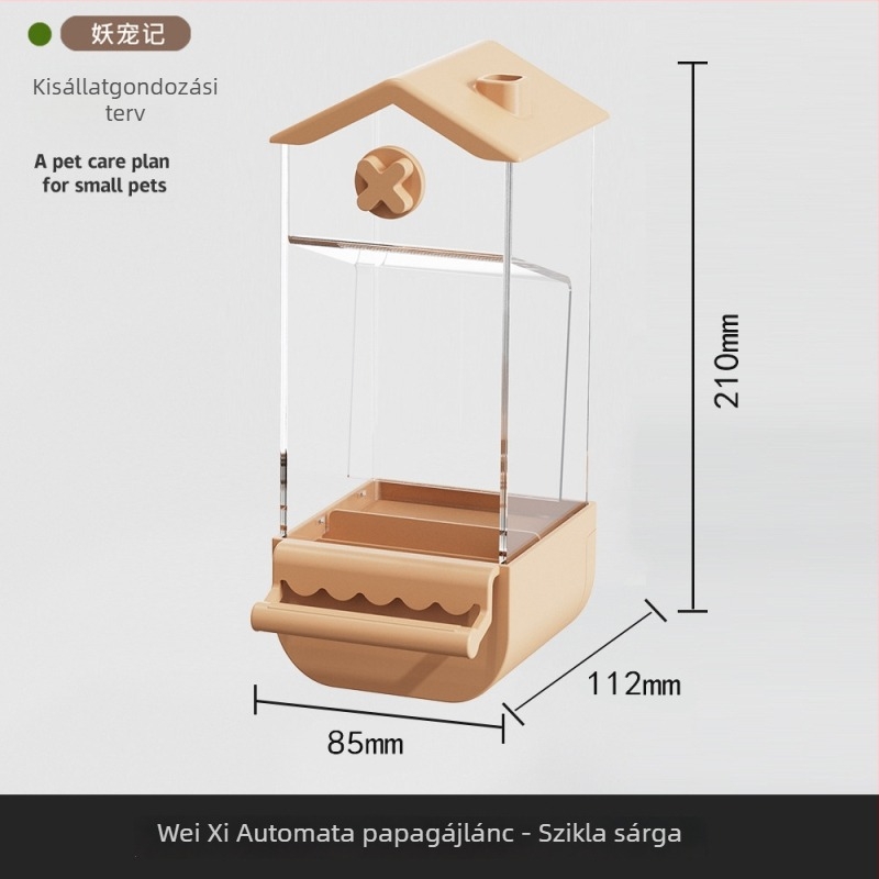 Papagájok automata etetője — anti-szóródó és anti-csepegés dizájn, műanyag test; Demon Pet; alkalmas tigris bőrmintázathoz; licencelt magáncímke: Igen