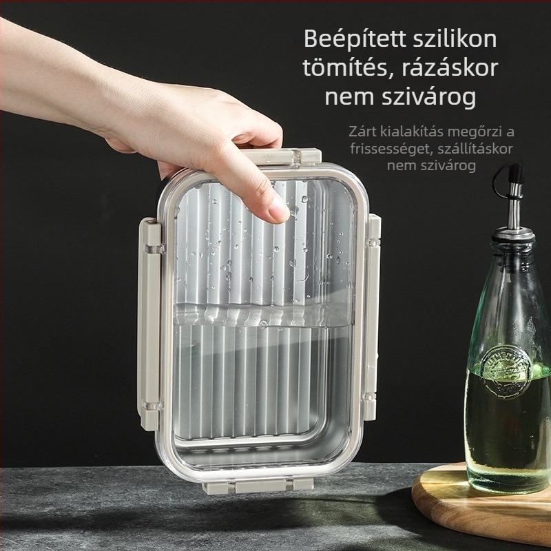 304 élelmiszer-minőségű rozsdamentes acél ebédes doboz átlátszó fedővel, gyümölcsök számára zárt tároló