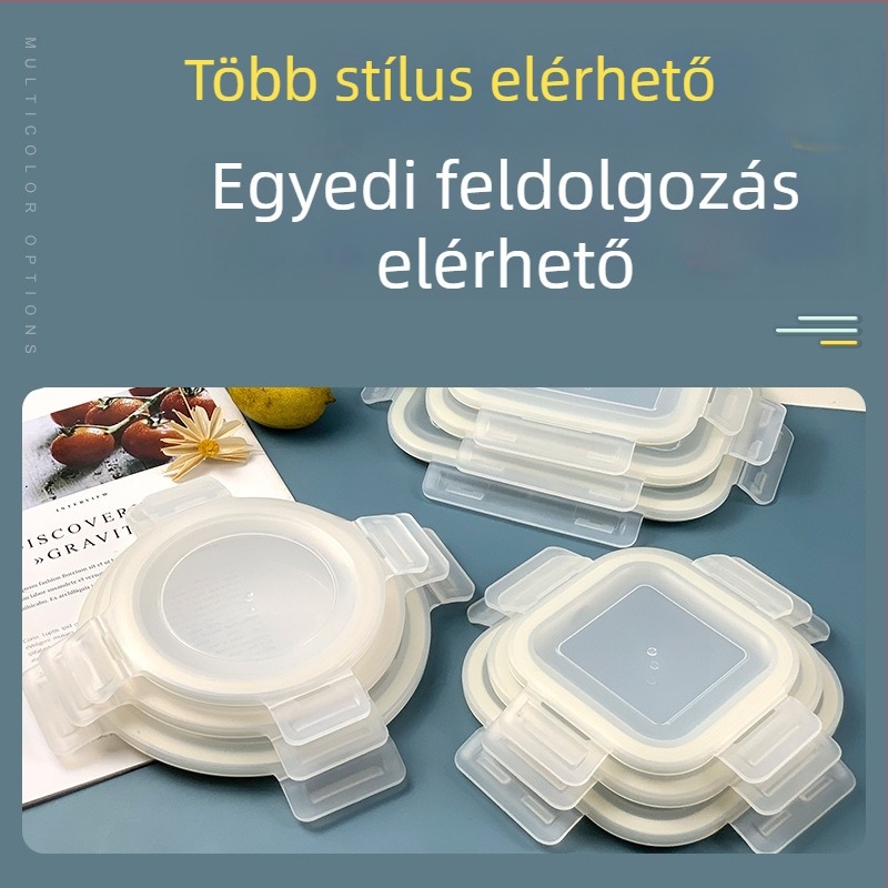 Wing Lift üveg ebédes doboz tető – kör-, négyszög- vagy téglalap alakú edényekhez; négyoldalas zárással záródó tömítés; élelmiszerbiztos műanyag