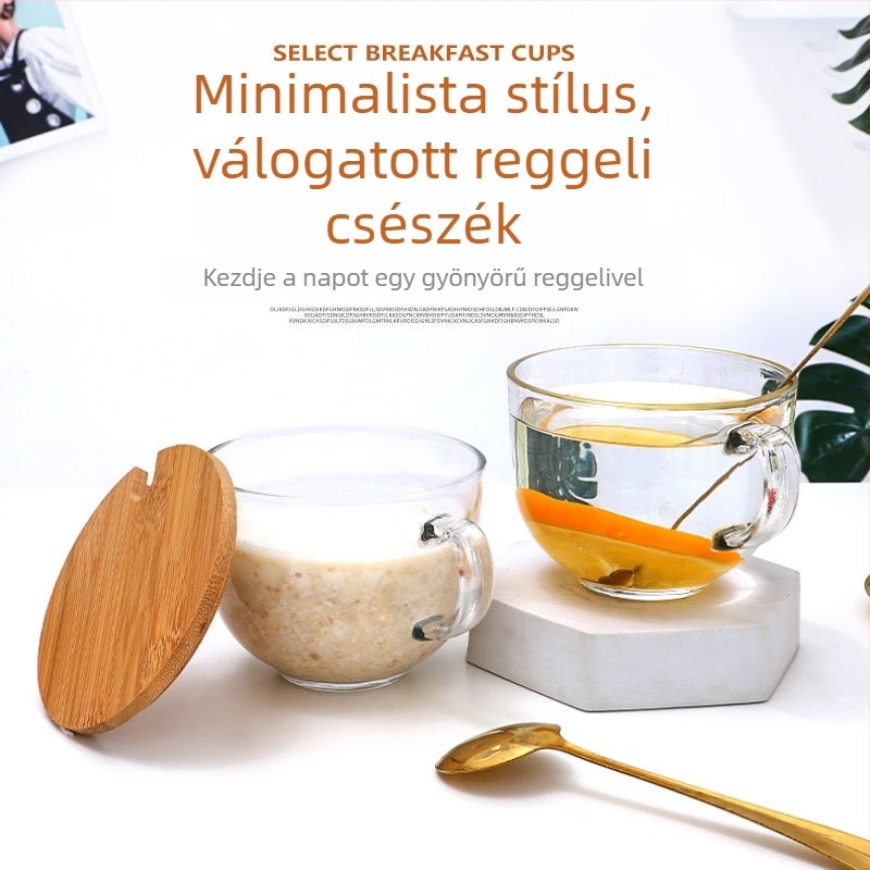 Teáscsésze fogantyúval, szódalime üvegből, modern stílus, légáteresztő fedél, logó nyomtatási lehetőség
