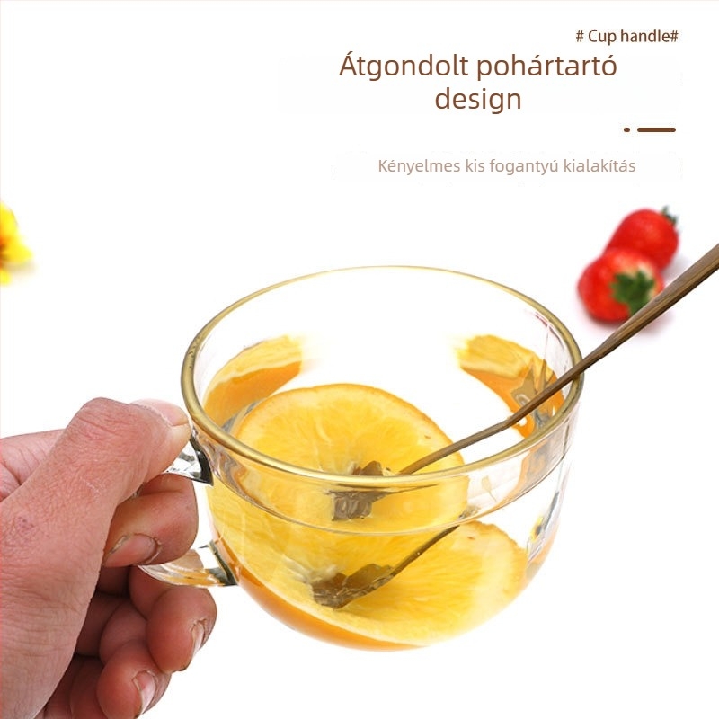 Teáscsésze fogantyúval, szódalime üvegből, modern stílus, légáteresztő fedél, logó nyomtatási lehetőség
