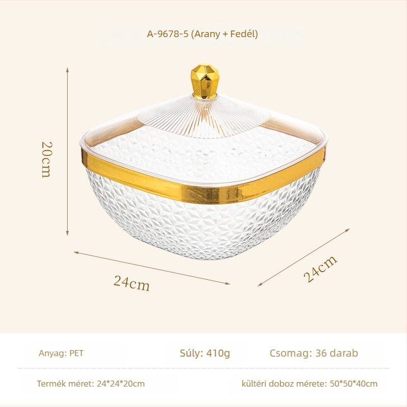 Műanyag gyümölcstál fedővel és lábakkal, csepegtető tál a nappaliba, klasszikus stílus, könnyed lux retro, prémium