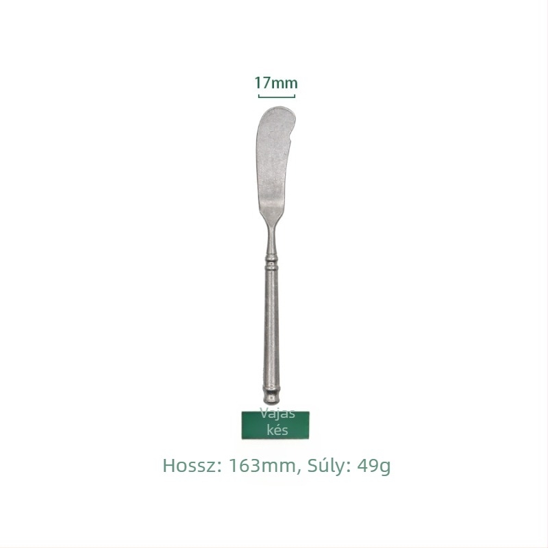 304 rozsdamentes acélból készült, retro kopott dizájnú étkészlet, négy darab: kés, villa, kanál és torta villa; kézműves, testreszabható