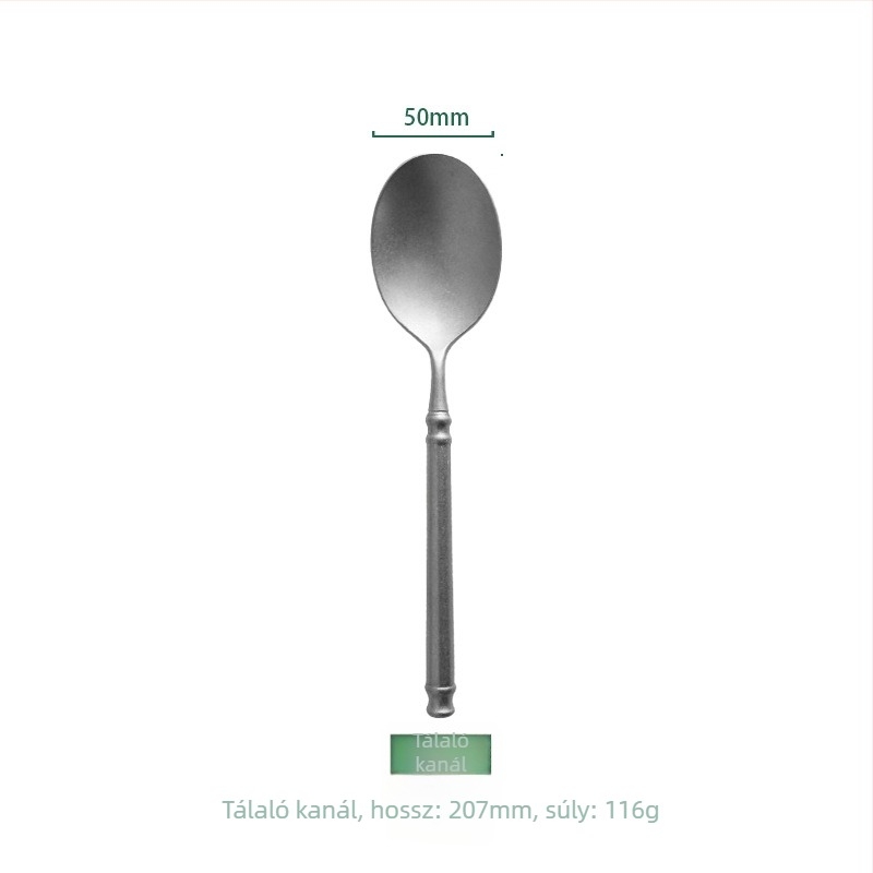 304 rozsdamentes acélból készült, retro kopott dizájnú étkészlet, négy darab: kés, villa, kanál és torta villa; kézműves, testreszabható