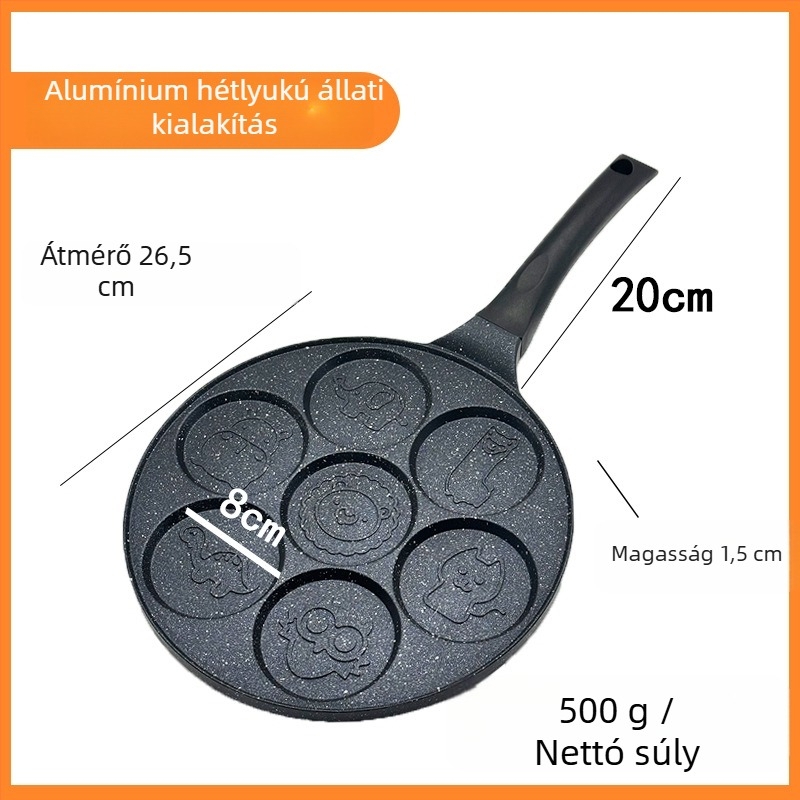 Hetes lyukú reggeli omlett serpenyő, tapadásmentes bevonat, alumínium ötvözet, lapos alj, mélység 1,5 cm