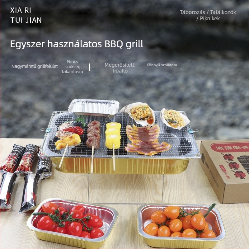 Egyszer használatos grillszett alumíniumfóliából - kültéri, hordozható, Gold Profit, Eredet Zhejiang, Mikrohullámú sütőben nem használható